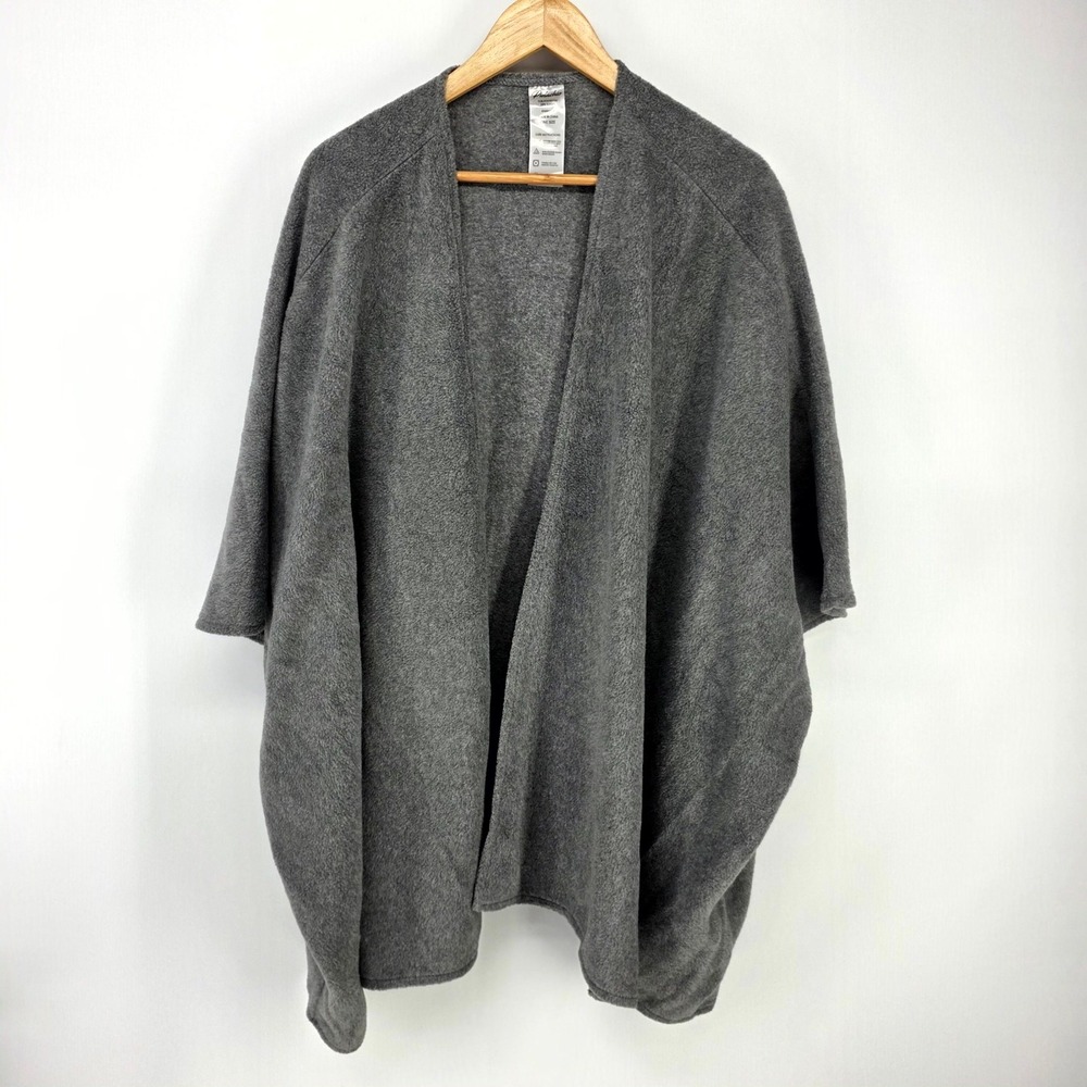 Pistachio Wrap Shawl Womens One Size Gray Open Front Fleece Poncho Cardigan 7733